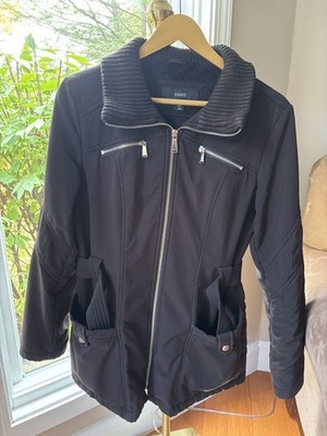 2000s Style Avanti Black Nylon Jacket Women Medium Belted Zip Front With Pockets