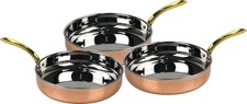 3pc Copper Steel Frying Pan Set Brass Handle Mini Serving Pans