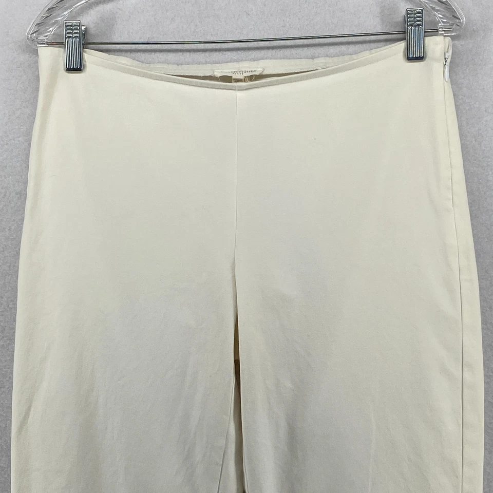 Pantalones EILEEN FISHER PS Elástico Algodón Sarga Cónico Tobillo Lateral Cremallera Blanco Foto 2 de 4