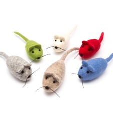 Glaciart One Felt Mouse Cat Toys, 6-Pack - Natural Wool, Catnip Infused