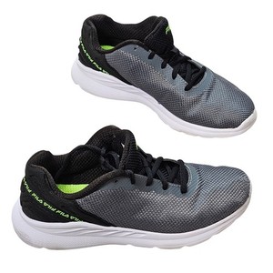 Fila Grey Black Mesh Running Sneaker Lime Green Accents Athletic Shoes Youth 5.5