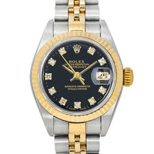 Pre-Owned Rolex Lady-Datejust 26mm 18K Gold Black Diamond Dial 3
