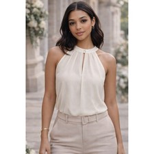 Naked Zebra Romantic Sheer Halter Blouse Women's Small Ivory Sleeveless Top