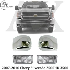 Front Bumper Chrome End Caps + Fog Lights For 07-10 Chevy Silverado 2500HD 3500