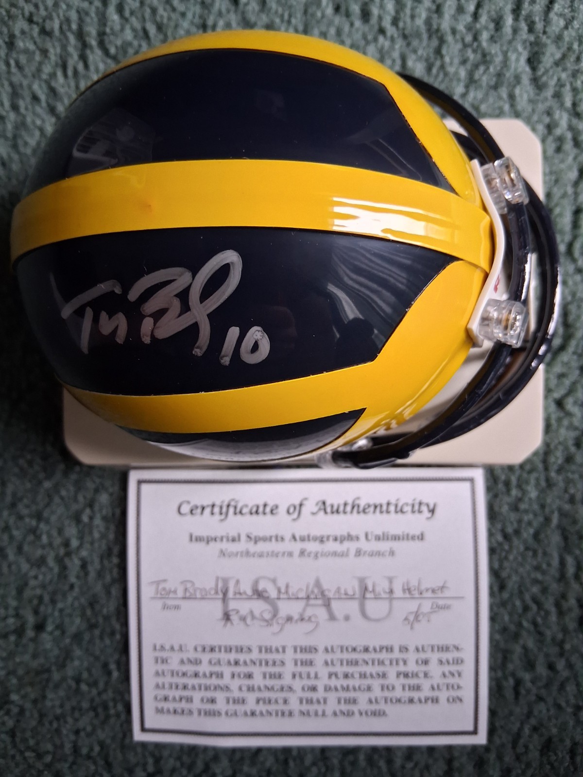 TOM BRADY AUTO AUTOGRAPH SIGNED RIDDELL MICHIGAN MINI-HELMET w/COA