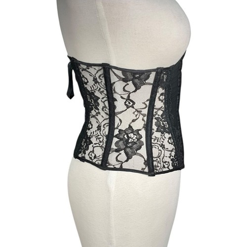 Corsé Shirley Vintage Años 90 Negro Sain Negro Encaje Bajo Busto Talla Pequeña Nuevo Sin Etiquetas - Imagen 6 de 15