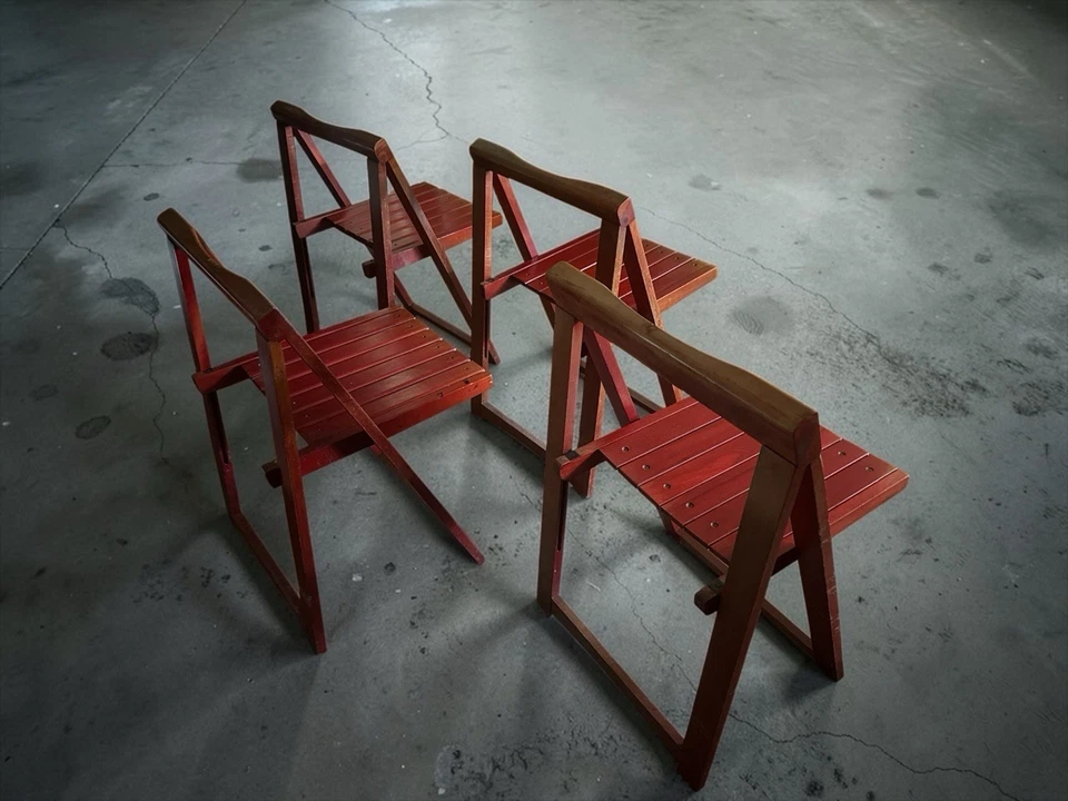 4x Aldo Jacober Trieste Klappstühle Bazzani Italien Design Vollholz 70er Vintage - Bild 2 von 4