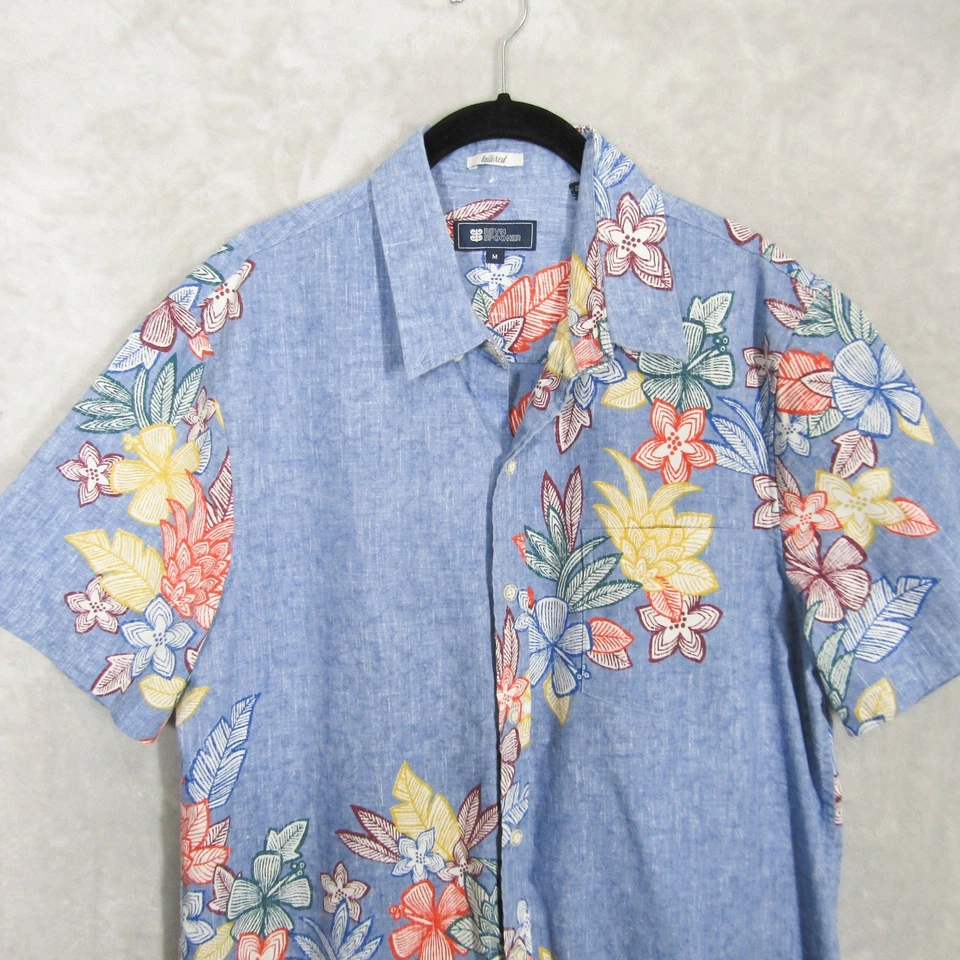 Reyn Spooner Tailored Mens Medium Floral Hawaiian Shirt Blue Aloha - Image 3 of 4