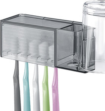 5 Slots Wall Mount Toothbrush Holder with Cover, Self Adhesive Toothbrush Storag