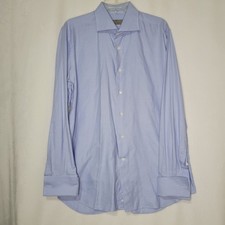 Canali Dress Shirt Men's Large Made Italy Oxford Button Up Size 42-16-1/2 Blue