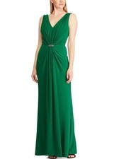  190 Lauren Ralph Lauren Green Vawlisa Embellished Long Evening Dress Sz 10 NWT