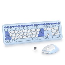 Wireless Typewriter Keyboard Mouse Combo Retro 104-Key Blue and White