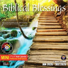 Biblical Blessings 2026 Mini Wall Calendar 12 Month | 7" X 14" Open | Thick & St
