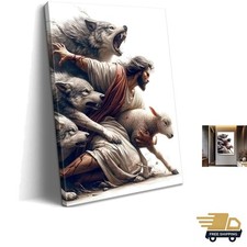 Jesus and Lamb Canvas Wall Art Jesus Saves the Lost Sheep Christian Picture W...