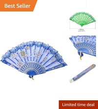 Elegant Vintage Handheld Folding Fan with Rose Lace Design - Deep Blue Accessory