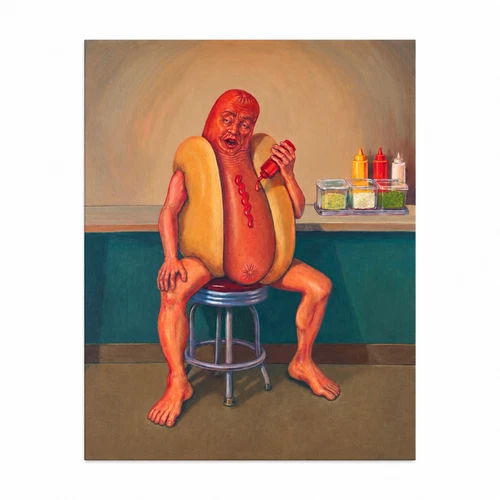 Funny Hot Dog Canvas Wall Art Surreal Retro Diner Painting Print - product listing photo