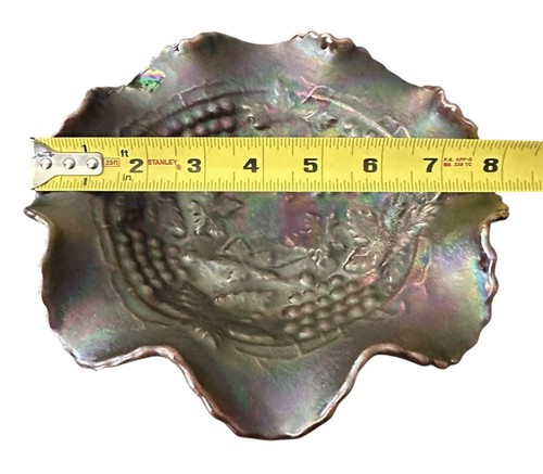 VTG Fenton Carnival Glass Grape & Leaf Pattern Iridescent Bowl W/Rare Finish - Picture 7 of 8