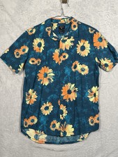 Quicksilver Shirt Medium Blue Hawaiian Floral Button Up Short Sleeve Mens