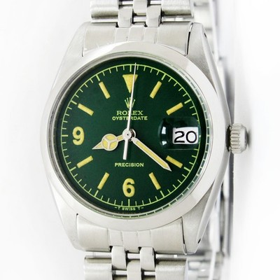 Vintage Rolex Oysterdate Precision Green Dial 34mm Men Steel Watch