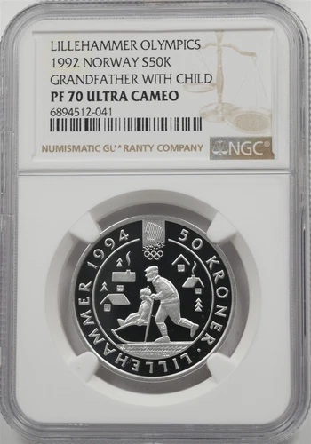 Norway 1992 50 Kroner Proof NGC PF70 ULTRA CAMEO Grandfather with Child NG2060 c