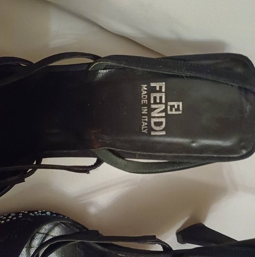 Authentic vintage fendi women black evening heel SZ 37.5 - Picture 7 of 9