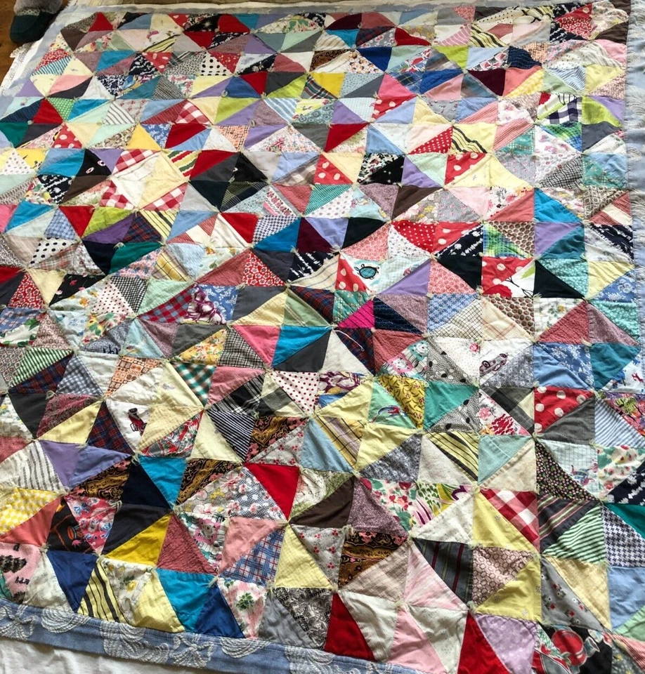 Multicolor Hand Stitched Quilt, Pyramid & Pinwheel - Image 2 of 4