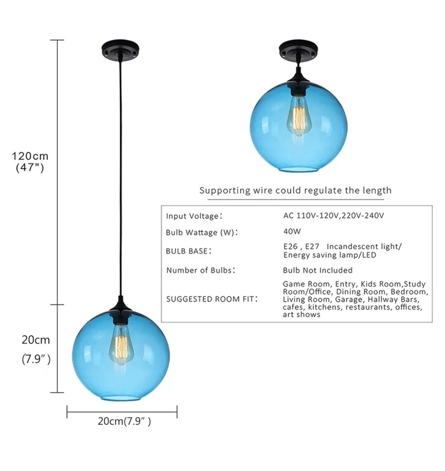 Простой стеклянный шар подвесное освещение, промышленный винтажный E26 лофт бар потолок... - Изображение 2 из 4
