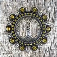 Engraved Rose Berry Saddle Slotted Concho CON406-B-GLDP-SLOT