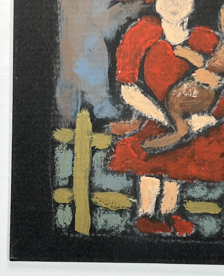 Pintura guache Sandra Pape 5x5” feminina levando gato A para passear a pé arte popular - Imagem 3 de 4