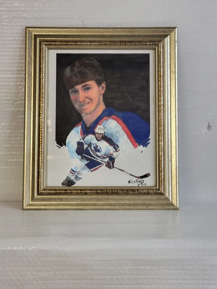 WAYNE GRETZKY EDMONTON OILERS WALL FRAMED PAINT 1 OF 1 ARTIST NAMED " NICEROAD " - Image 2 of 4