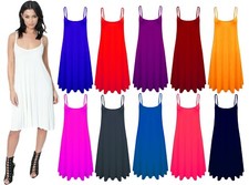 WOMEN LADIES LONG CAMI SWING DRESS CAMISOLE SKATER FLARED VEST TOP PLUS UK 8-26