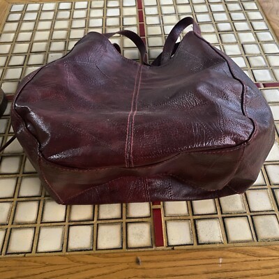 JINGPIN PIJU Leather Zip Magnet Handbag Shoulder Bag Reddish Brown