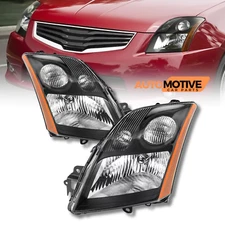 For 2007-2009 Nissan Sentra Sedan Headlight Clear Lens Headlamp Black Left+Right