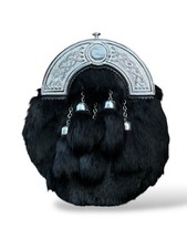 Men's Scottish Black Kilt Sporran 5 Tassels fur Sporran With Chain Belt