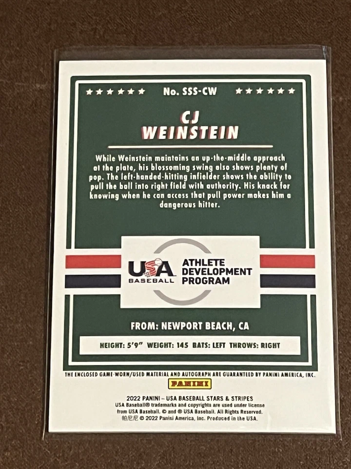 2022 USA Stars & Stripes Material Signatures Auto / Relic #36 CJ Weinstein /399 - Image 2 of 2