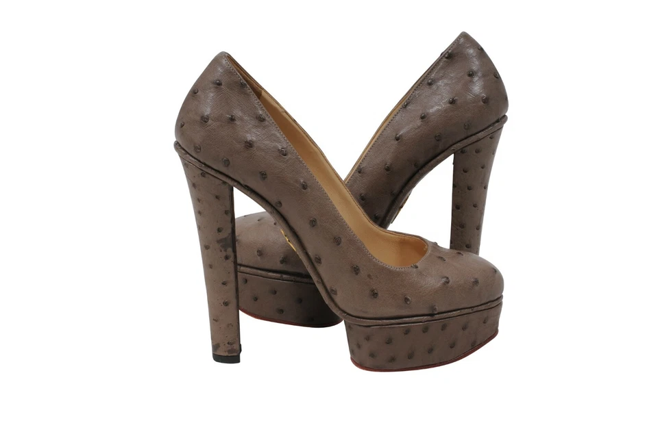 Zapatos de salón Charlotte Olympia para mujer con plataforma EU38 US8 piel de avestruz tostado tacones desnudos Foto 4 de 4