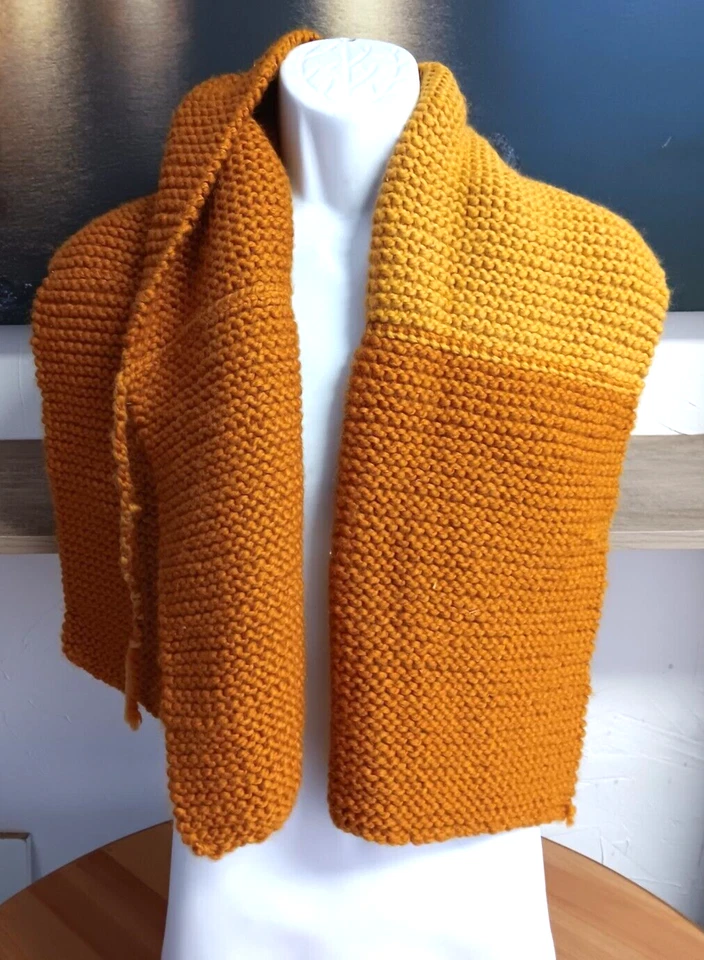 Bufanda ancha tejida hecha a mano marrón tostado amarillo unisex cuerda atada larga 47x15 pulgadas Foto 2 de 3