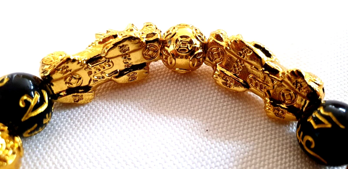 Genuine Feng Shui Black Obsidian Alloy Wealth Golden Pixiu