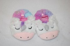 Baby Girls UNICORN SLIPPERS Faux Fur WHITE PINK RAINBOW Silver Horn SZ 2 3 4 5 6
