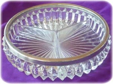 Glass Divided Serving, Tidbit Dish, Silver Rim, England, Vintage