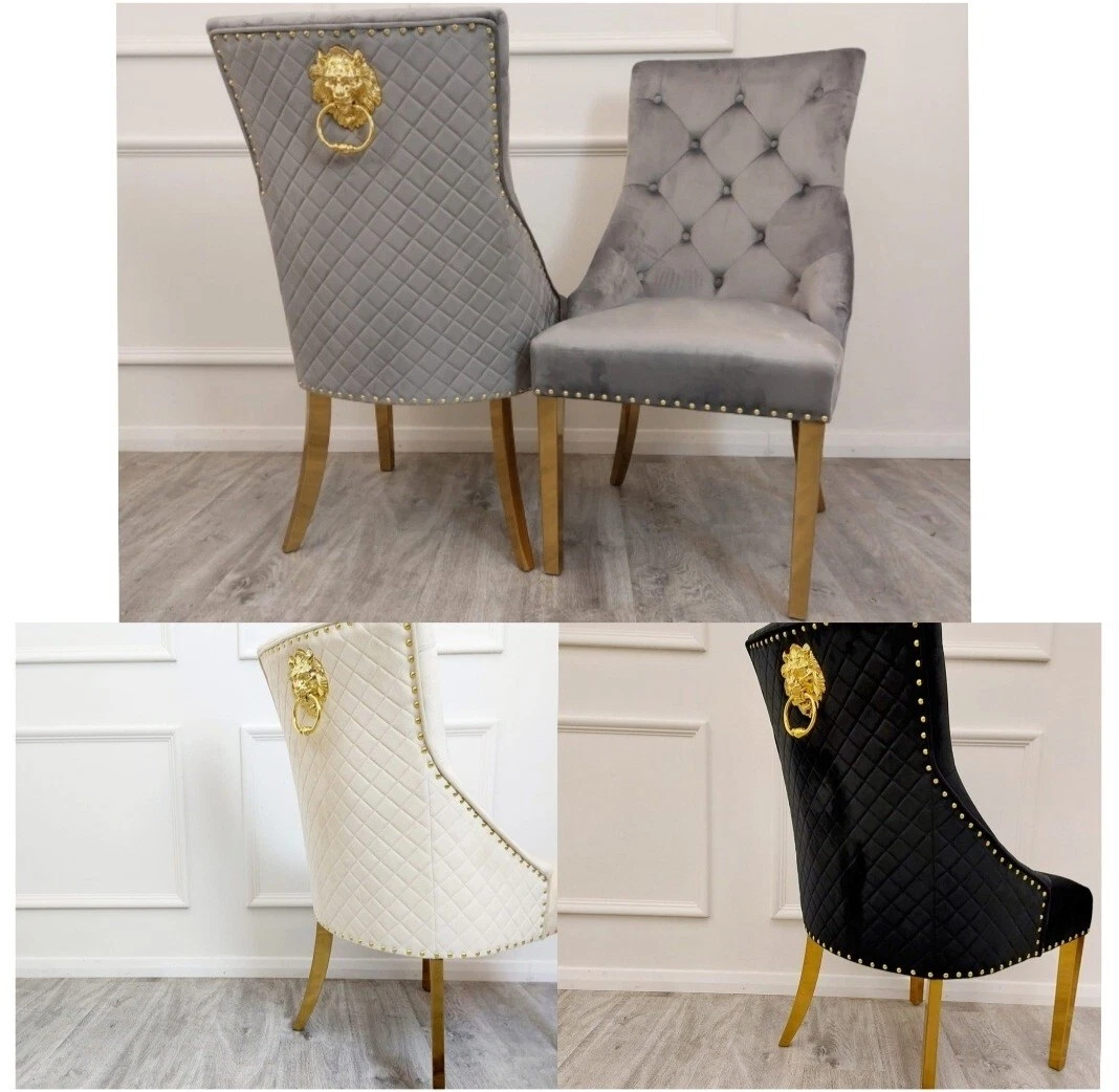 Emma Luxury Velvet Italian Gold Knocker Back Gold Leg Chair Grey