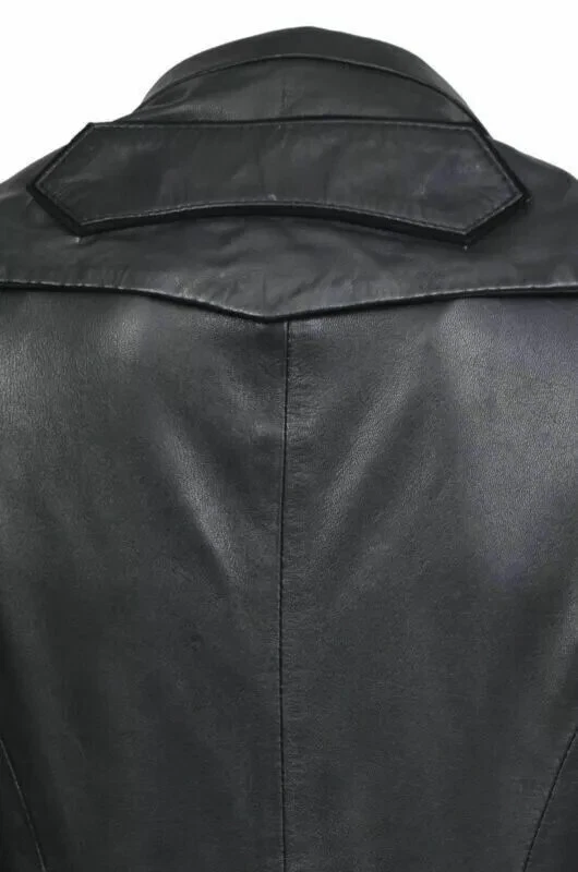 Womens Leather Black Long Winter Coat Steampunk Costume Gothic Overcoat - Image 4 of 4