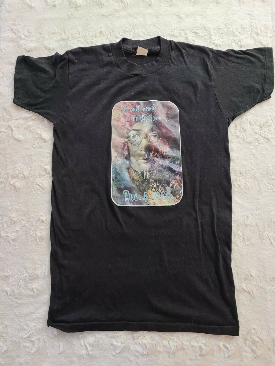 Vintage JOHN LENNON 12/8/1980 Anniversary Black Tee T-Shirt