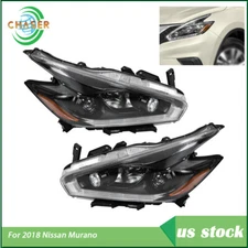 Fit For 2018 Nissan Murano LH+RH Headlights Replacement Halogen Black w/ LED DRL
