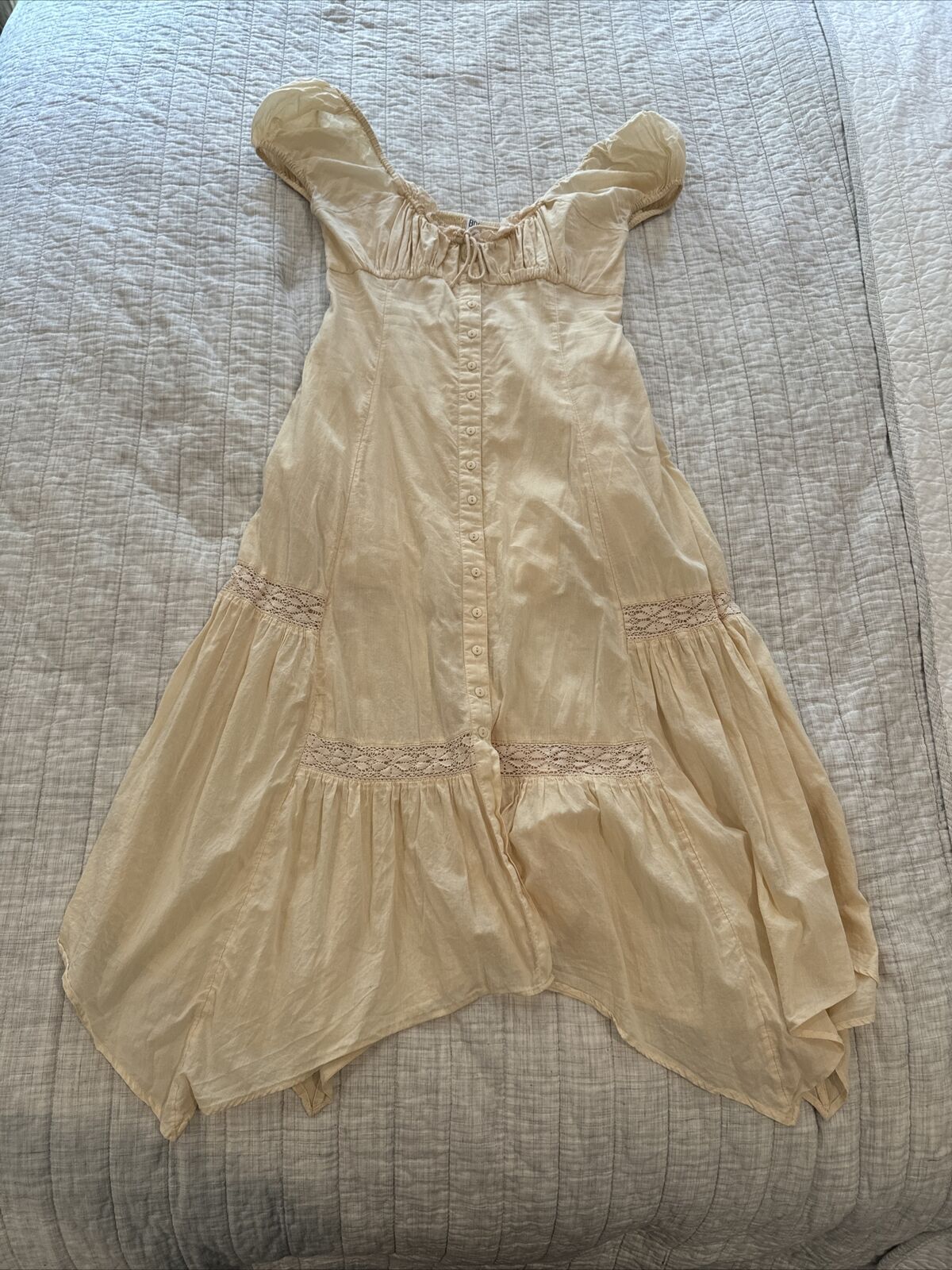 Urban Outfitters Bdg Milkmaid Prairie Handkerchief Boho Cream Summer Dress M