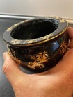 SATSUMA BOWL FLORAL GARDEN WITH PEOPLE 6" X 4" GOLDFISH INSID BLACK & GOLD COLOR — photo 7