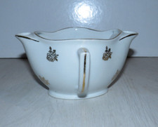 sauciere porcelaine de Limoges blanche et dorure , gras , maigre