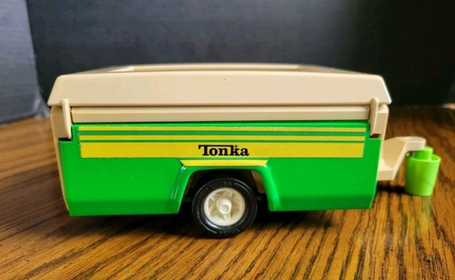 Vintage Tonka Pop Up Camper Trailer to Van Green Yellow Pressed Steel 1970’s USA - Picture 3 of 24