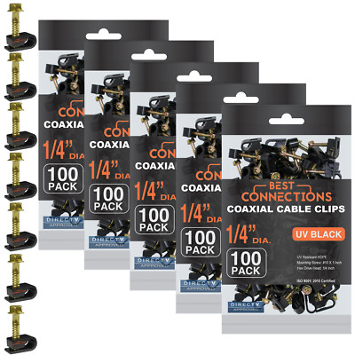 500 Pieces Black Single Screw Flex Clips for RG59 RG6 Coax Sat Cable