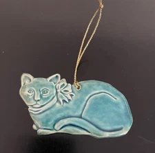 Pewabic Detroit 1999 Art Pottery Cat Ornament Christmas